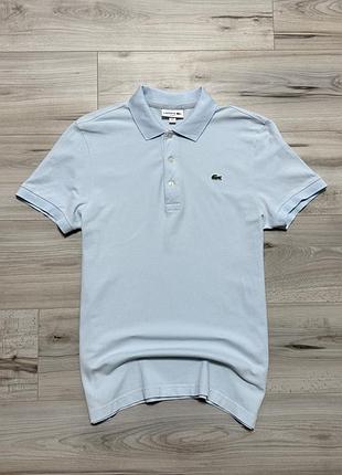 Голубая футболка поло лакост lacoste premium stretch polo, факт m, оригинал