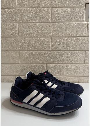Кросівки adidas neo label темно-сині з білими смугами та рожевими акцентами, комбінований матеріал