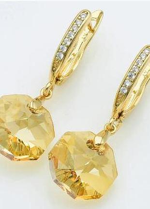 Серьги с кристаллами swarovski . размер 3,2 см, медзолото, медицинское золото, позолоченные, xuping