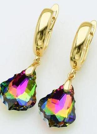 Серьги с кристаллами swarovski . размер 3,5 см, медзолото, медицинское золото, позолоченные, xuping