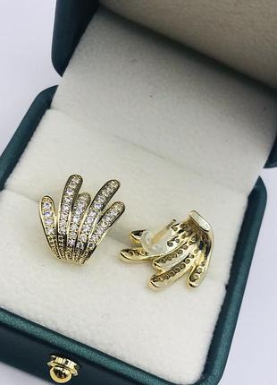 Серьги с фианитами. размер 2 см, медицинская сталь design by korea 925 silver
