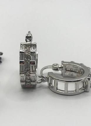 Сережки з фіанітами 1,9 см, медична сталь design by korea 925 silver 14к
