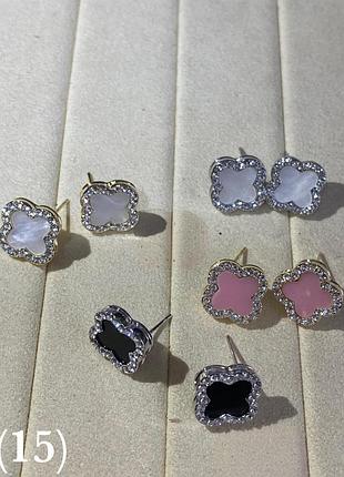 Сережки з рожевим конюшином із медичного золота stainless steel, xuping позолота