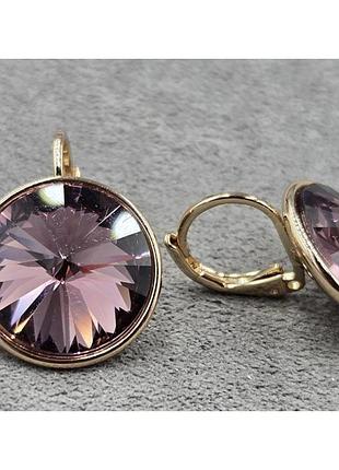 Сережки з кристалами swarovski. розмір 2 см, медзолото, медичне золото, позолочені, xuping