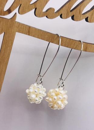 Сережки с барочным жемчугом 5 см, медична сталь design by korea 925 silver