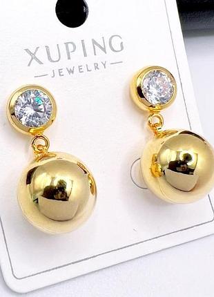 Серьги ксюпинг с шариками размер 2,2 см, медзолото, лимонная позолота xuping