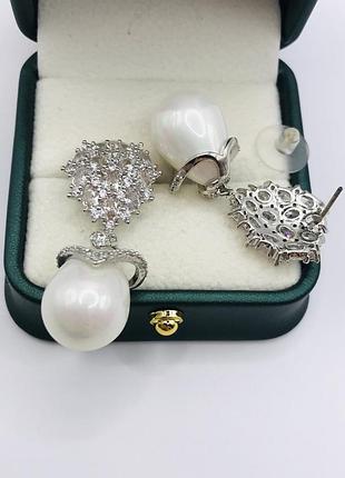 Сережки с жемчугом 4 см, медицинская сталь design by korea 925 silver