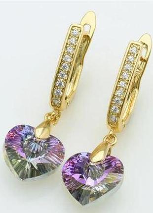 Серьги с кристаллами swarovski . размер 3 см, медзолото, медицинское золото, позолоченные, xuping