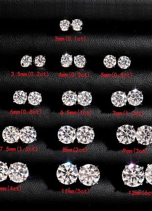 Сережки гвоздики з муасанітом 5 мм із медичної сталі stainless steel