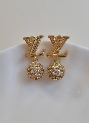 Серьги луи виттон lv из медицинского золота stainless steel, лимонная позолота