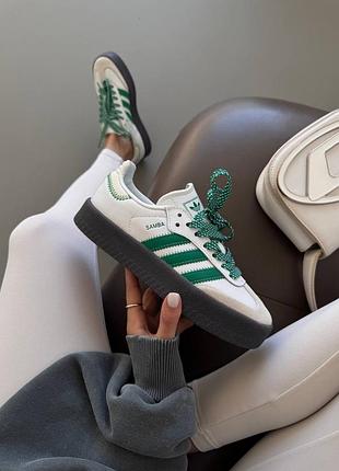 Кроссовки женские adidas samba | platform white / green premium