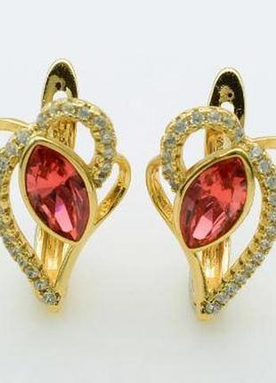 Серьги с кристаллами swarovski . размер 1,6 см, медзолото, медицинское золото, позолоченные, xuping