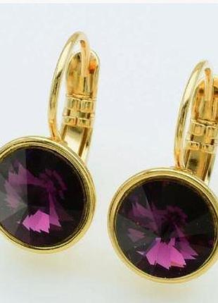 Серьги с кристаллами swarovski . размер 1,8 см, медзолото, медицинское золото, позолоченные, xuping