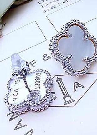 Серьги с белым клевером из медицинского золота stainless steel, белое золото