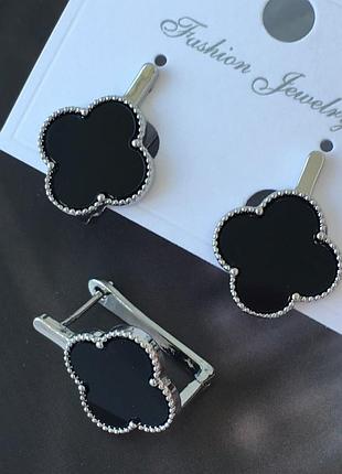 Серьги с черным клевером из медицинского золота stainless steel, xuping позолоченные