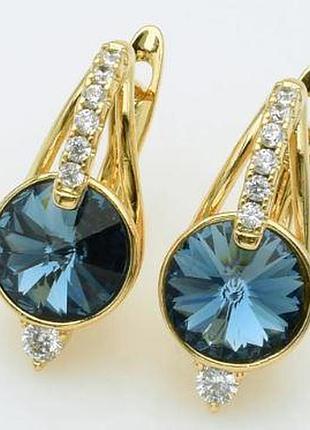 Серьги с кристаллами swarovski . размер 2,1 см, медзолото, медицинское золото, позолоченные, xuping