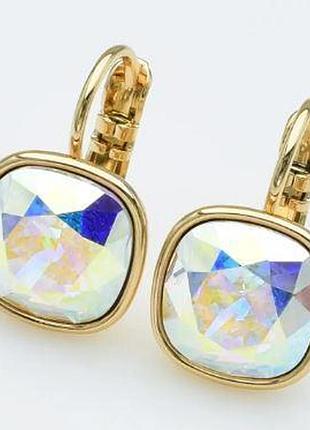 Серьги с кристаллами swarovski размер 1,9 см, медзолото, медицинское золото, позолоченные, xuping