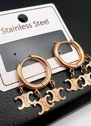 Сережки з медичної сталі stainless steel, xuping, позолота