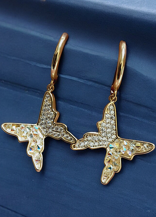 Сережки з метеликами з медичного золота stainless steel, xuping позолочені