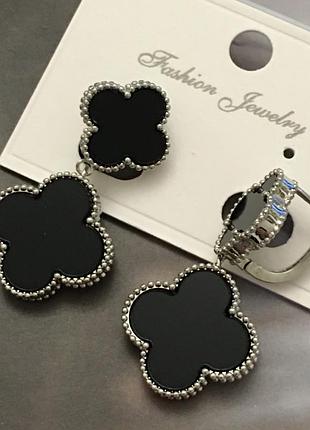 Серьги с черным клевером из медицинского золота stainless steel, xuping позолоченные