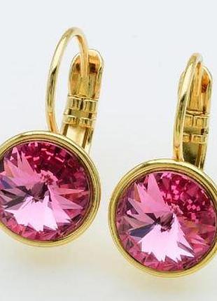 Серьги с кристаллами swarovski . размер 1,8 см, медзолото, медицинское золото, позолоченные, xuping