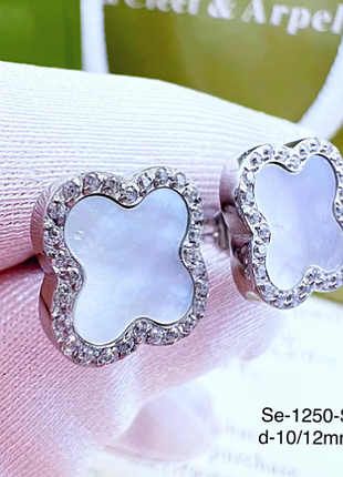 Серьги с белым клевером из медицинского золота stainless steel, xuping позолота