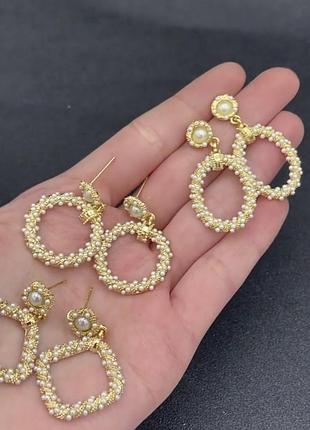 Сережки з жемчугом 4 см, медична сталь design by korea 925 silver