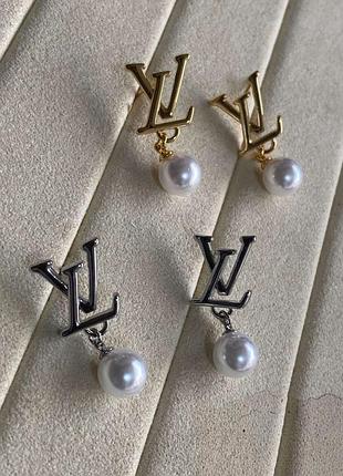 Серьги луи виттон lv из медицинского золота stainless steel, лимонная позолота