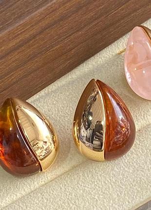 Серьги с янтарем stainless steel медицинская сталь
