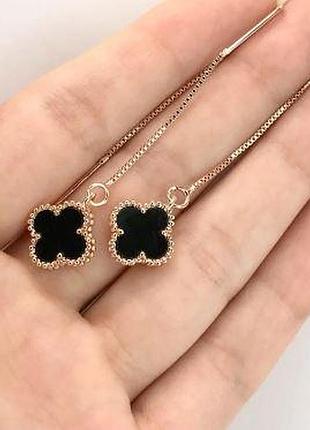 Сережки з чорною конюшиною з медичного золота stainless steel, xuping позолочені