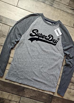 Мужской  лонгслив  из меланжевого серого хлопка superdry размер м