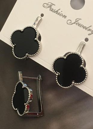 Серьги с черным клевером из медицинского золота stainless steel, xuping позолоченные