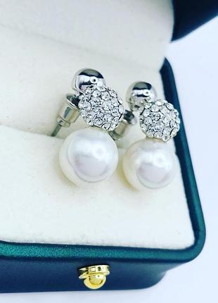 Сережки с жемчугом 2,2 см, медична сталь design by korea 925 silver