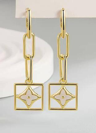 Сережки lv з медичної сталі stainless steel, лимонна позолота