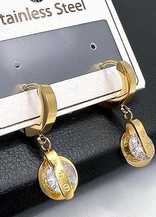 Сережки з медичної сталі stainless steel, xuping, позолота