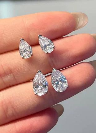 Серьги капли гвоздики с муассанитом 10 мм из медицинской стали stainless steel