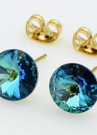 Сережки з кристалами swarovski. розмір 8 мм, медзолото, медичне золото xuping