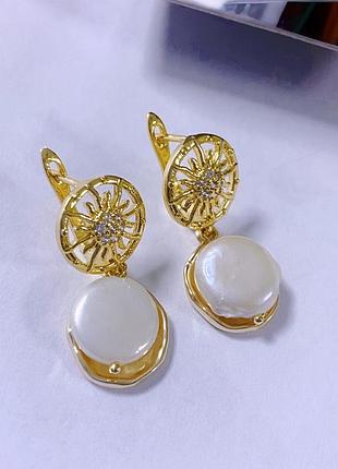 Сережки с барочным жемчугом 3 см, медична сталь design by korea 925 silver