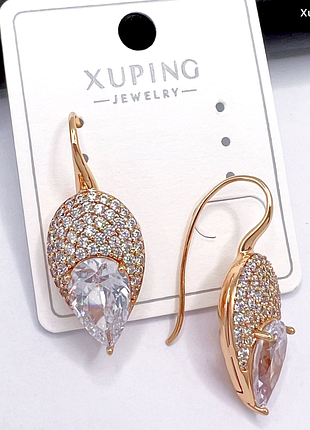 Серьги с белыми фианитами медзолото, медицинское золото, xuping/fallon