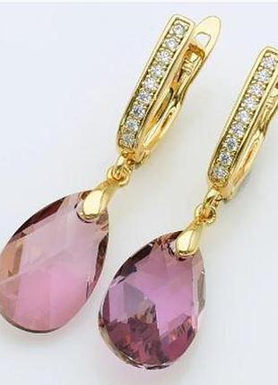 Серьги с кристаллами swarovski . размер 3,6 см, медзолото, медицинское золото, позолоченные, xuping