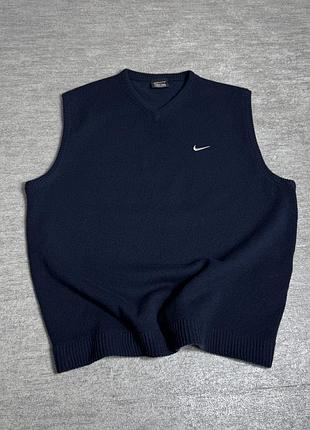 Жилетка чоловіча nike вінтажна шерстяна темно-синя розмір m/l