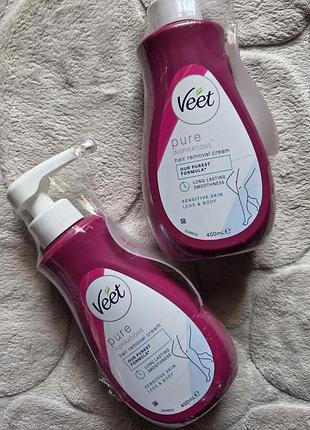 Жіночий крем для депіляції veet pure для чутливої шкіри об'ємом 400 мл із дозатором