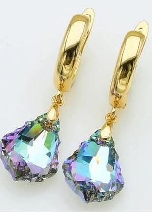 Серьги с кристаллами swarovski . размер 3,5 см, медзолото, медицинское золото, позолоченные, xuping