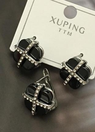 Сережки з керамікою. розмір 1,7 см медзолото. медичне золото. xuping