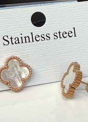 Серьги с белым клевером из медицинского золота stainless steel, xuping позолоченные