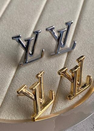 Сережки луї віттон lv з медичного золота stainless steel, лимонна позолота