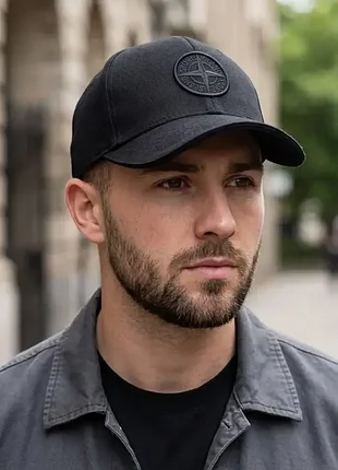 Бейсболка коттоновая мужская stone island утепленная на флисе с откидными ушами, черная (s, m, l/xl)
