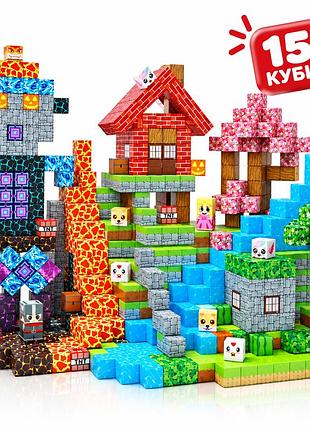 Магнитный конструктор minecraft сакура, водопад и лавовый биом 150 деталей для детей от 3 лет