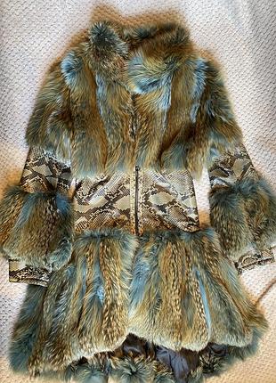 Шуба пальто з натурального хутра та натуральної шкіри пітона