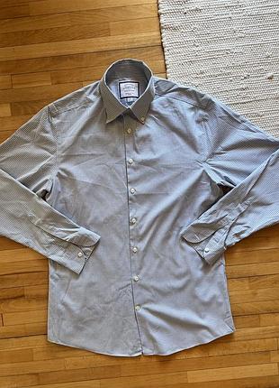 Charles tyrwhitt london, чоловіча сорочка extra slim fit, довгий рукав, блакитно-біла клітинка, non-iron, комір 42 см.